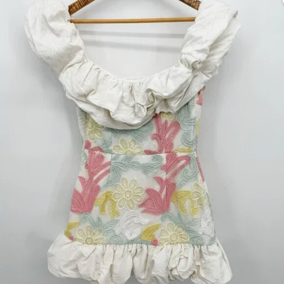 Markarian Dress Mini Ruffled Floral Off the Shoulder Pastel Grace White Pink 4 - Picture 3 of 6